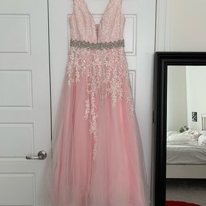 Flower Lace Pink Prom Dress